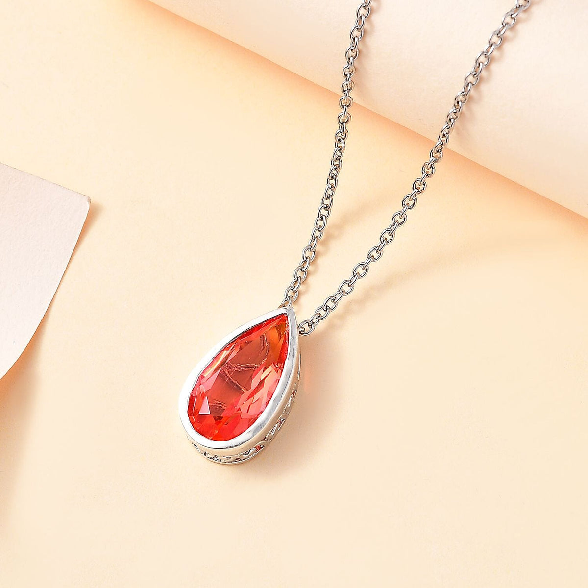 Padparadscha Colour Quartz Pendant with Chain (Size 20) in Platinum Overlay Sterling Silver  4.750  Ct. 4278247 3