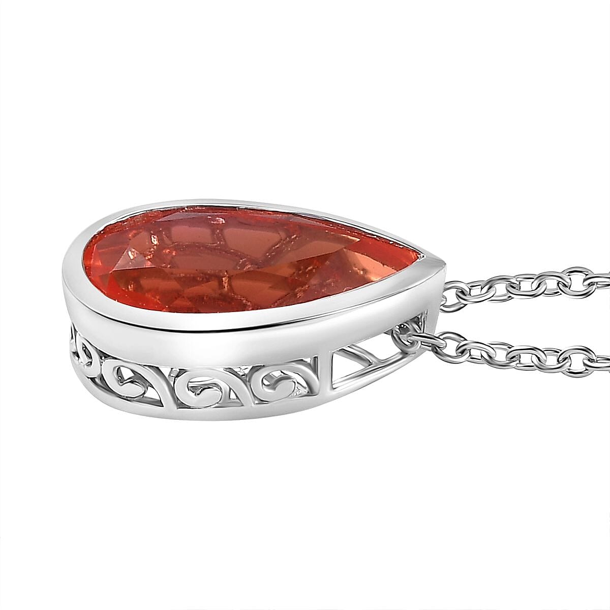 Padparadscha Colour Quartz Pendant with Chain (Size 20) in Platinum Overlay Sterling Silver  4.750  Ct. 4278247 4