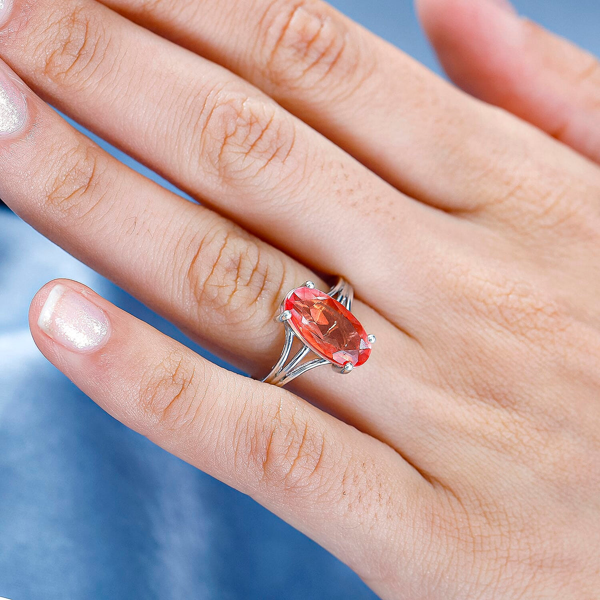 Padparadscha Triplet Quartz Solitaire Ring in Platinum Overlay Sterling Silver 3.50 Ct 7775384 2