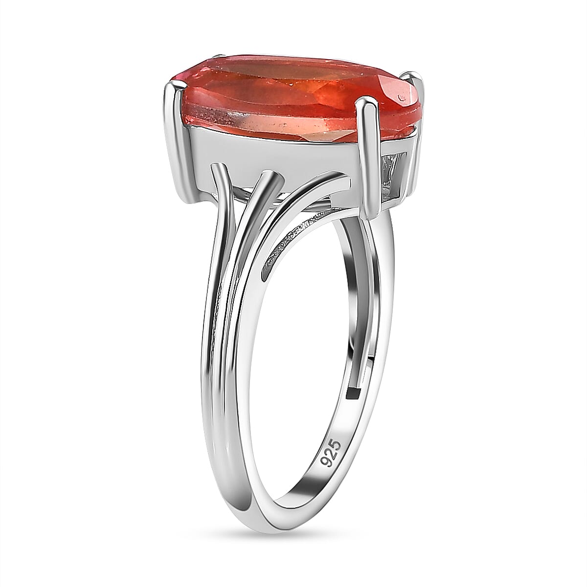 Padparadscha Triplet Quartz Solitaire Ring in Platinum Overlay Sterling Silver 3.50 Ct 7775384 3