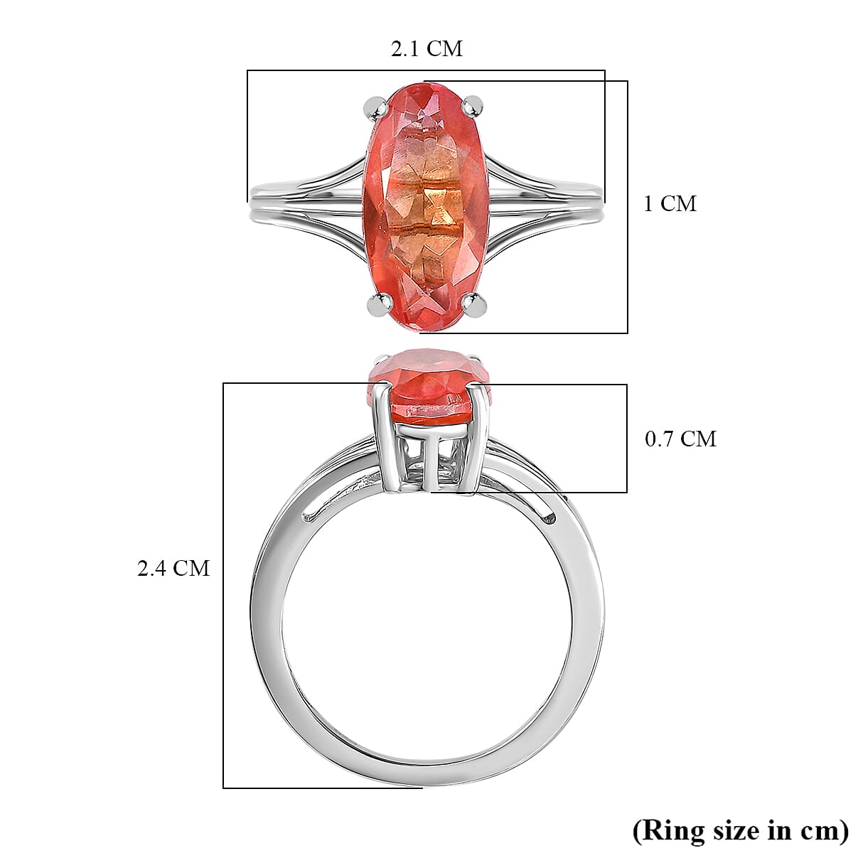 Padparadscha Triplet Quartz Solitaire Ring in Platinum Overlay Sterling Silver 3.50 Ct 7775384 5