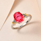 Padparadscha Triplet Quartz & Natural Zircon Ring in 18K Vermeil Yellow Gold Plated & Rhodium Overlay Sterling Silver 2.28 Ct.