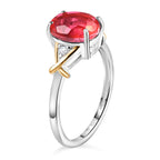Padparadscha Triplet Quartz & Natural Zircon Ring in 18K Vermeil Yellow Gold Plated & Rhodium Overlay Sterling Silver 2.28 Ct.