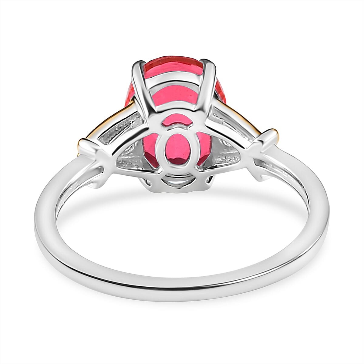 D'Joy - Padparadscha Triplet Quartz &amp; Natural Zircon Trilogy Ring in 18K Vermeil Yellow Gold Plated &amp; Rhodium Overlay Sterling Silver 2.00 Ct. 7581182 4