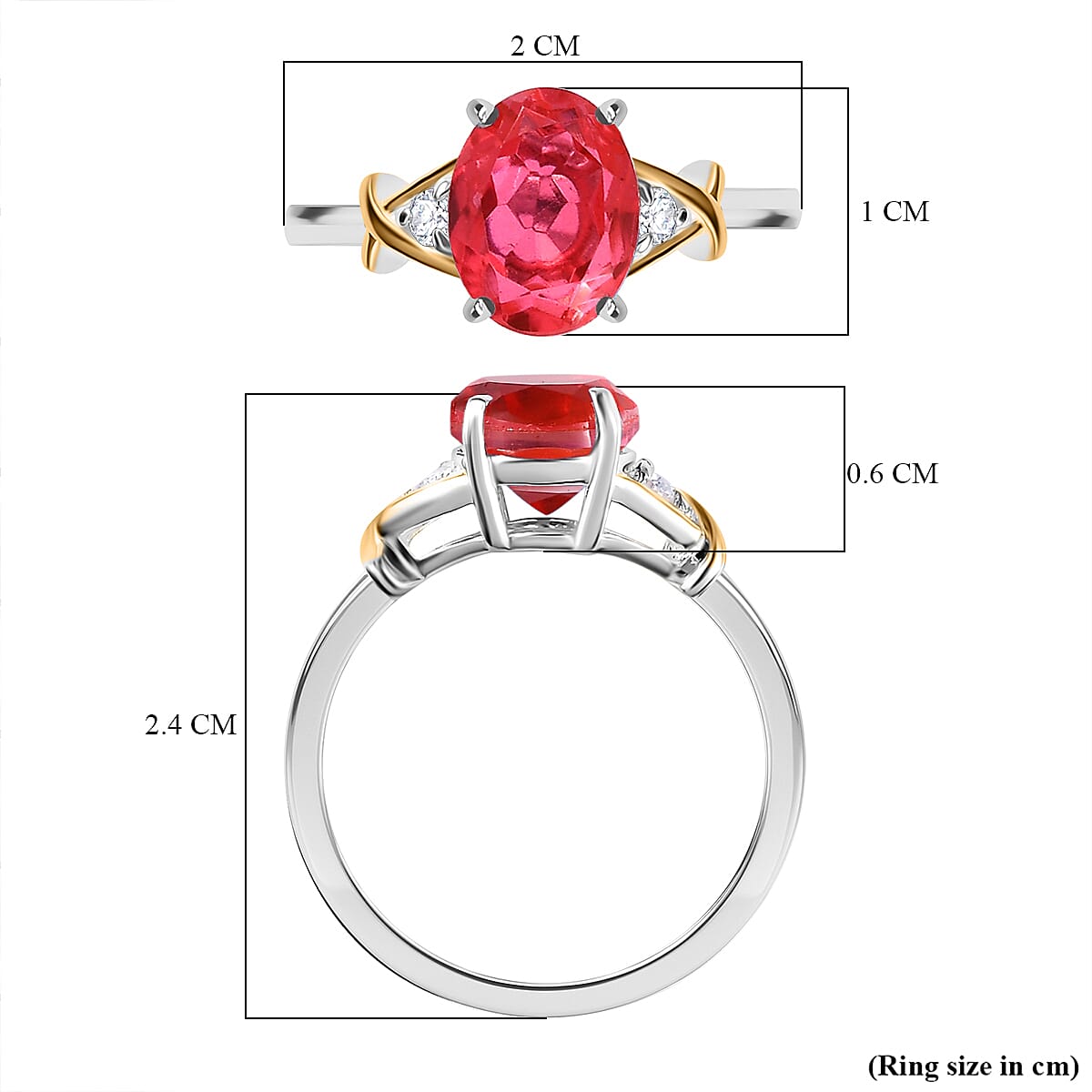 D'Joy - Padparadscha Triplet Quartz &amp; Natural Zircon Trilogy Ring in 18K Vermeil Yellow Gold Plated &amp; Rhodium Overlay Sterling Silver 2.00 Ct. 7581182 5