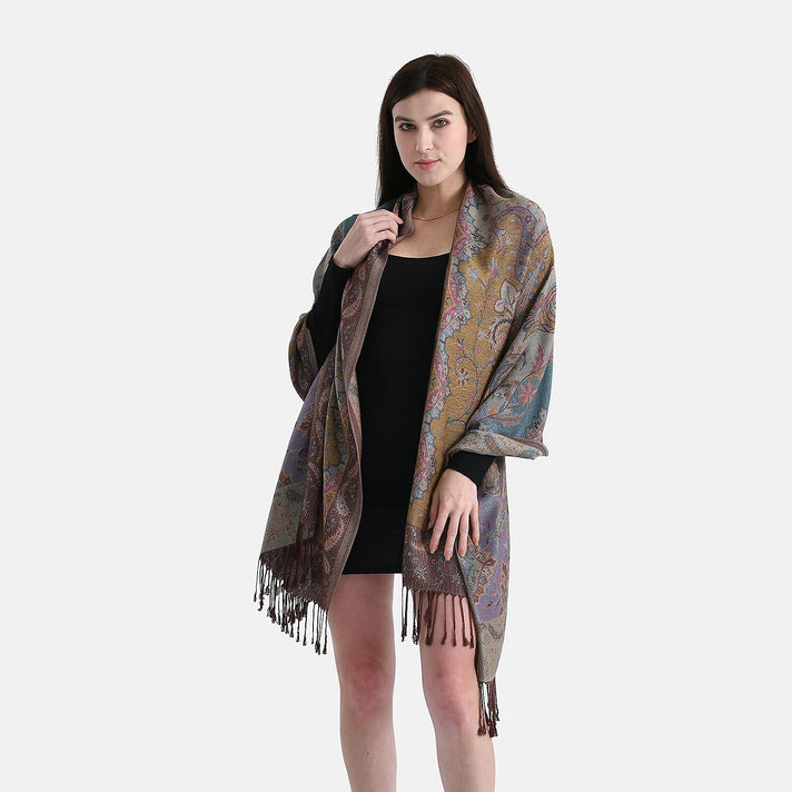 New Arrival - Butterfly Print Jacquard Scarf with Tassels (180 x 70 cm) - Coffee V32369035 1