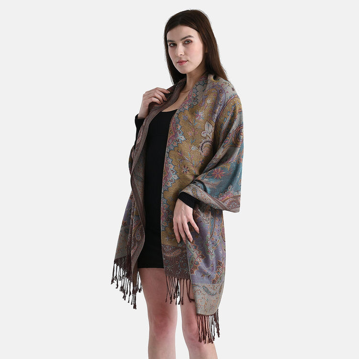 New Arrival - Butterfly Print Jacquard Scarf with Tassels (180 x 70 cm) - Coffee V32369035 2