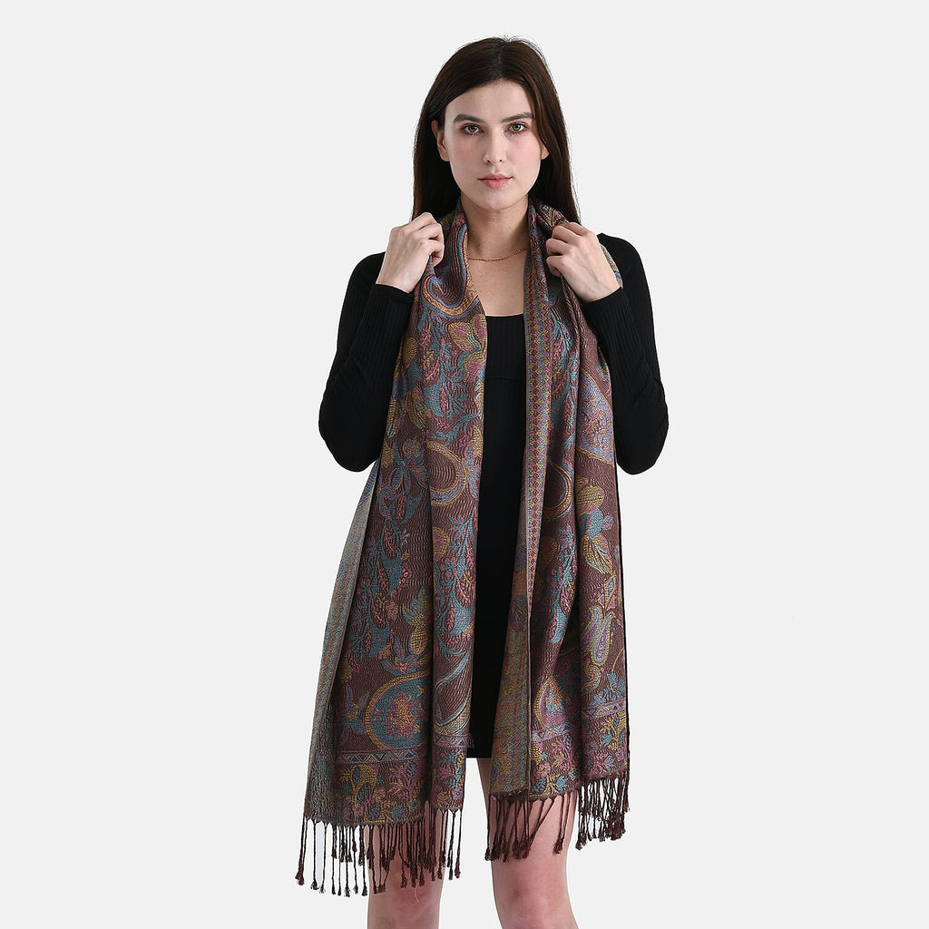 New Arrival - Geometric Pattern Jacquard Scarf with Tassels (180 x 70 cm) - Turquoise & Multi