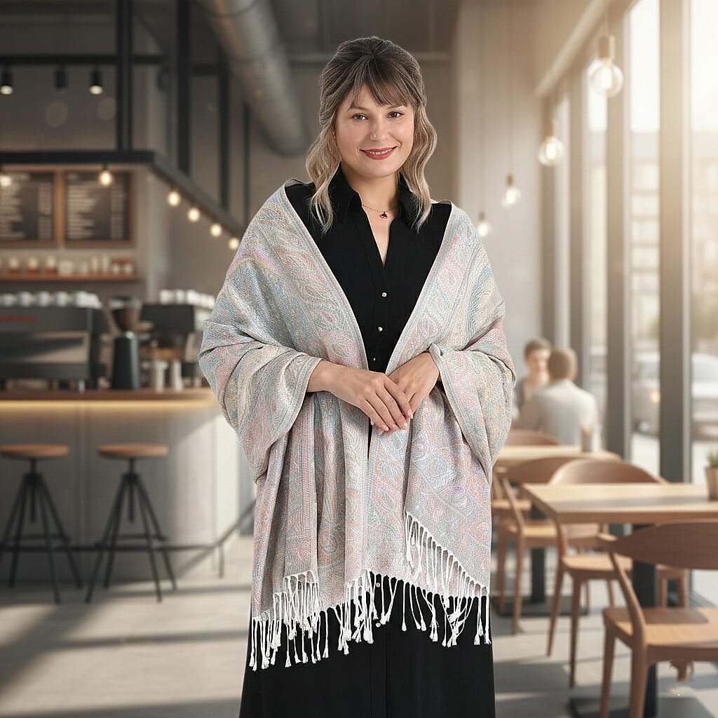 Paisley Jacquard  Scarf with Tassels (180x70cm) - Off-White Powder 8165616 4