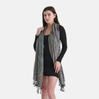 Multicolour Flower Jacquard Scarf with Tassel (70x180cm)