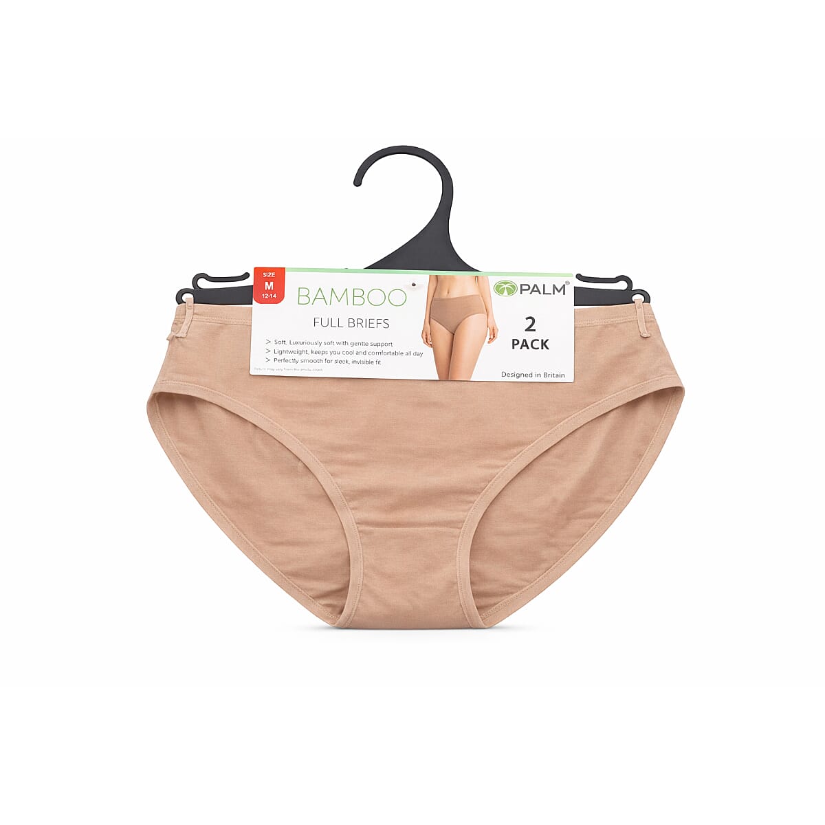 Palms Ladies Breathable, Soft Bamboo-Blend Pack Of 2 Full Briefs (Size L) - Mocha V32586893 0