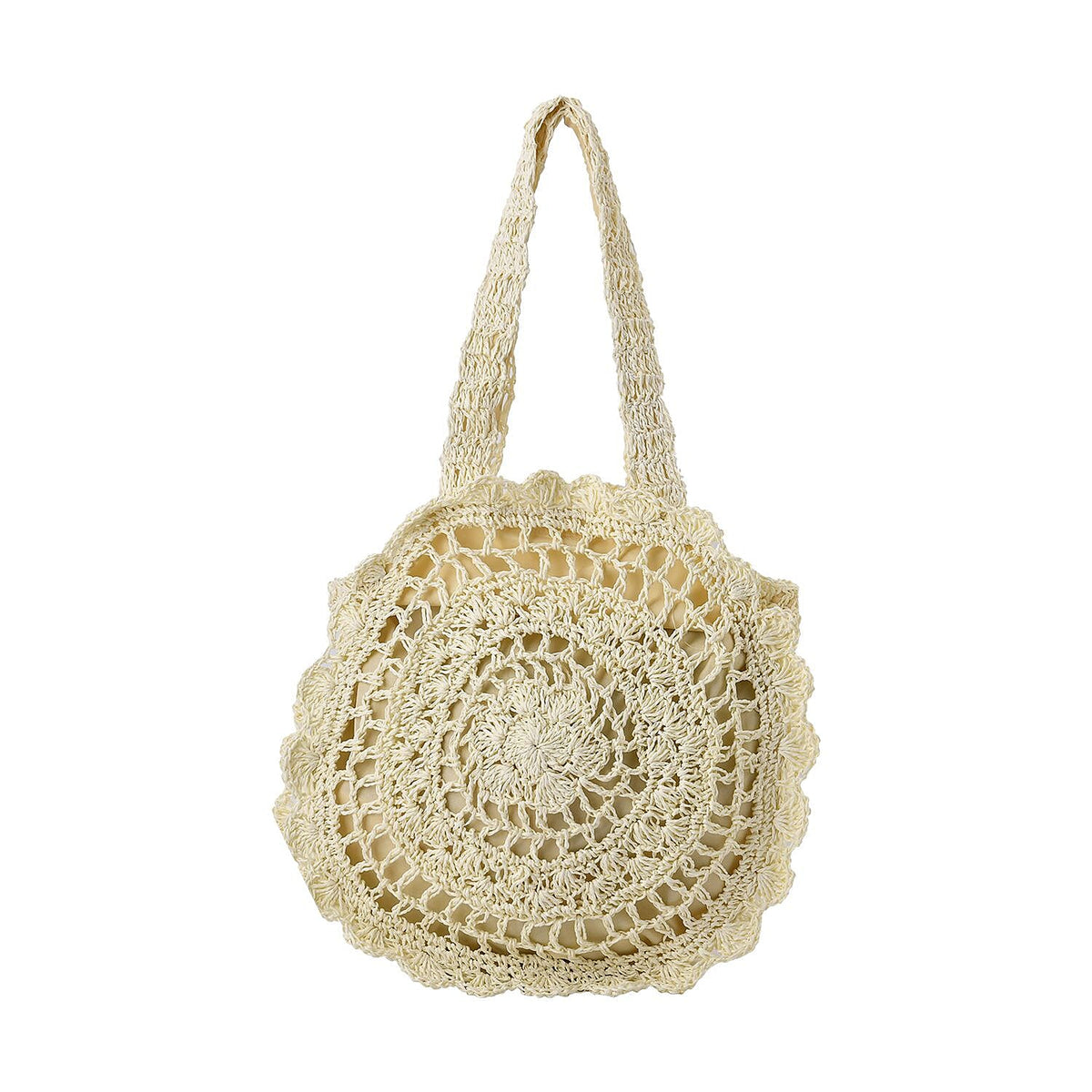 Straw Handknotted Round Tote Bag - White 7283020 0