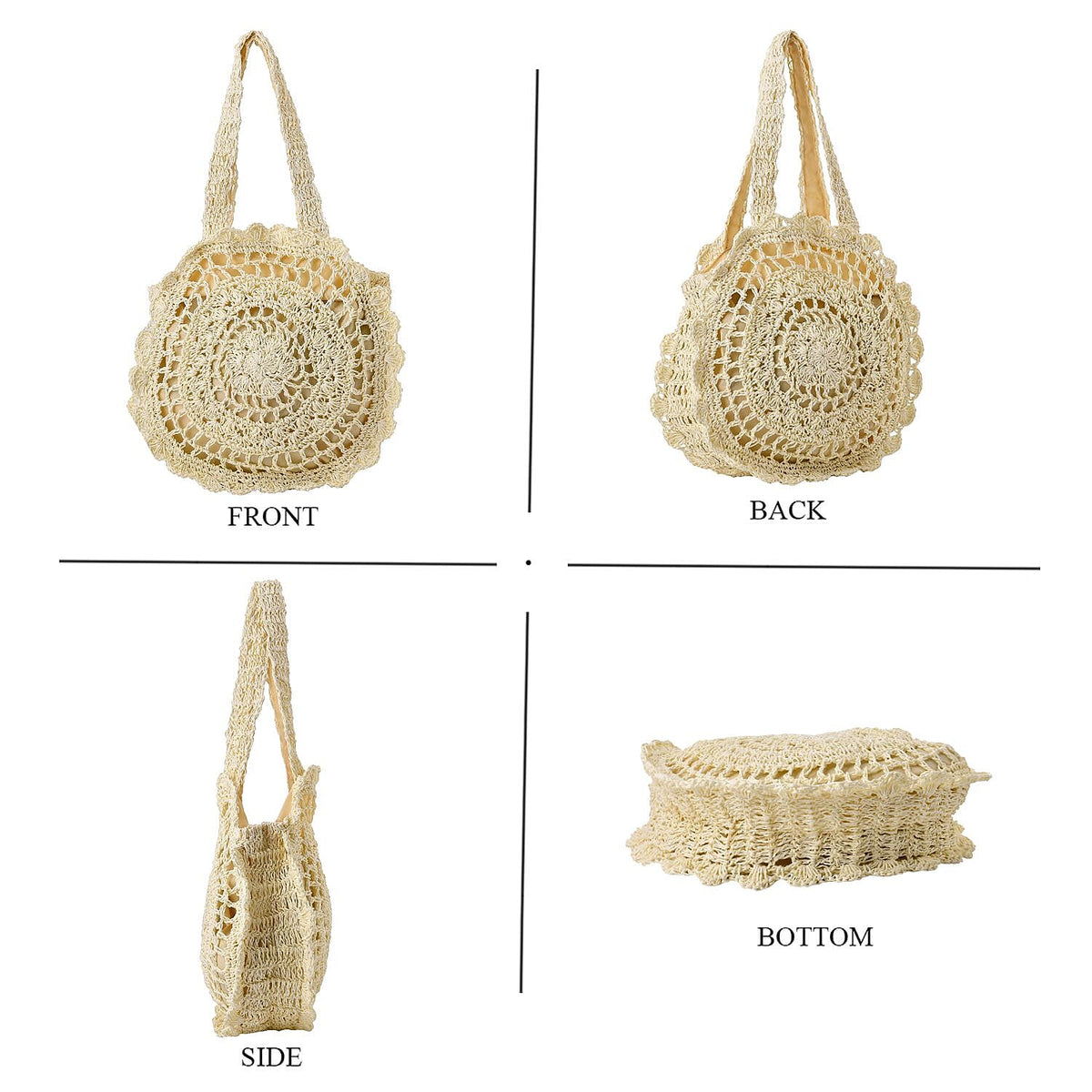 Straw Handknotted Round Tote Bag - White 7283020 3
