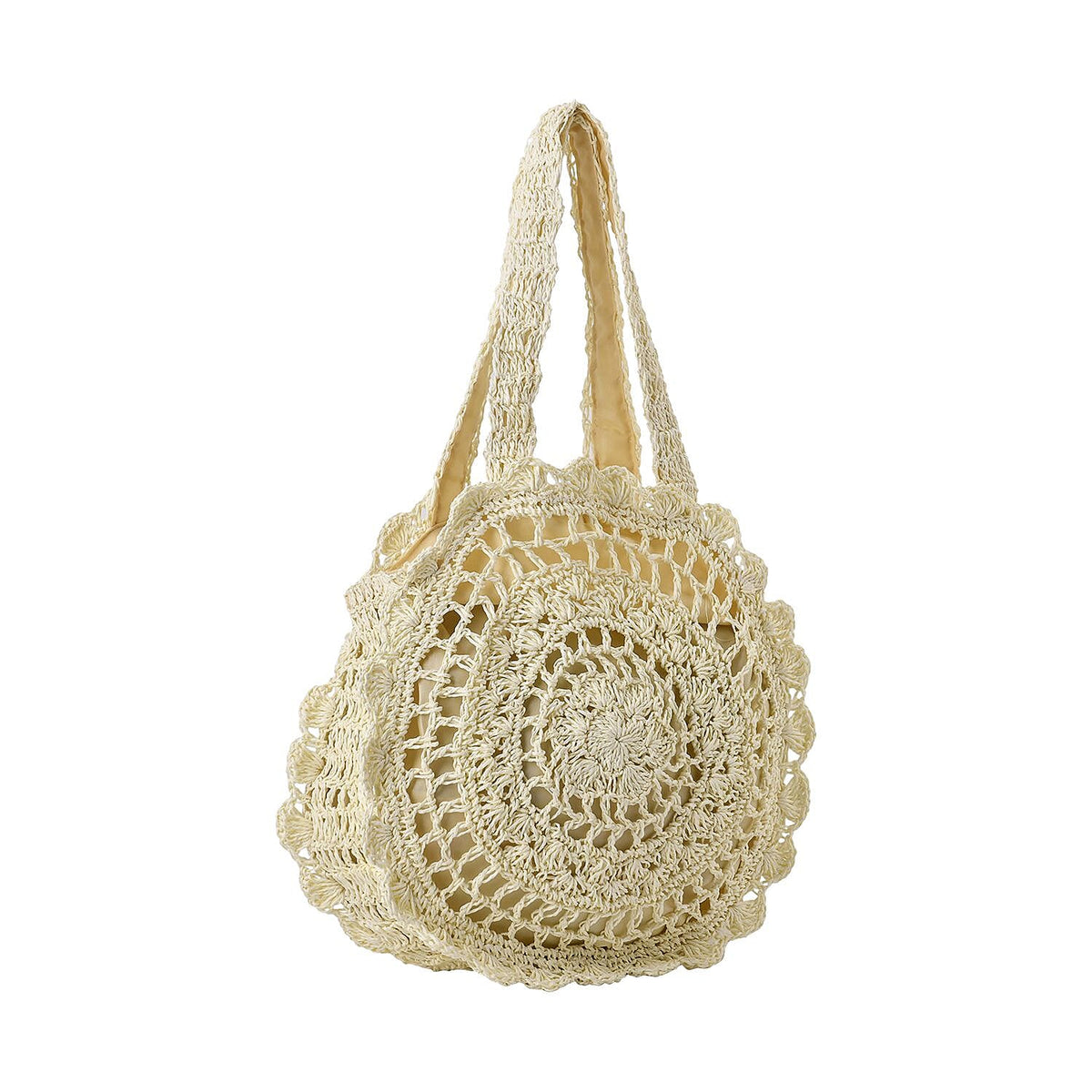 Straw Handknotted Round Tote Bag - White 7283020 6