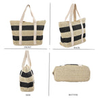 Straw Stripe Patterned Tote Bag - Black & Beige