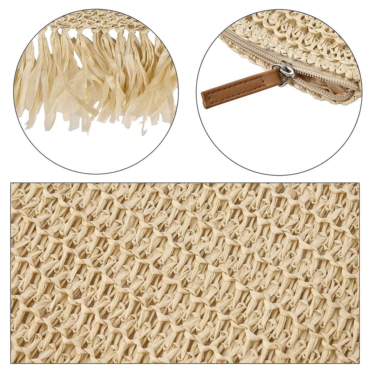 Straw Tote Bag with Tassel - Beige 7283017 4