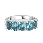 Blue Lagoon Apatite  5 Stone Ring in Rhodium Overlay Sterling Silver  2.250 Ct.