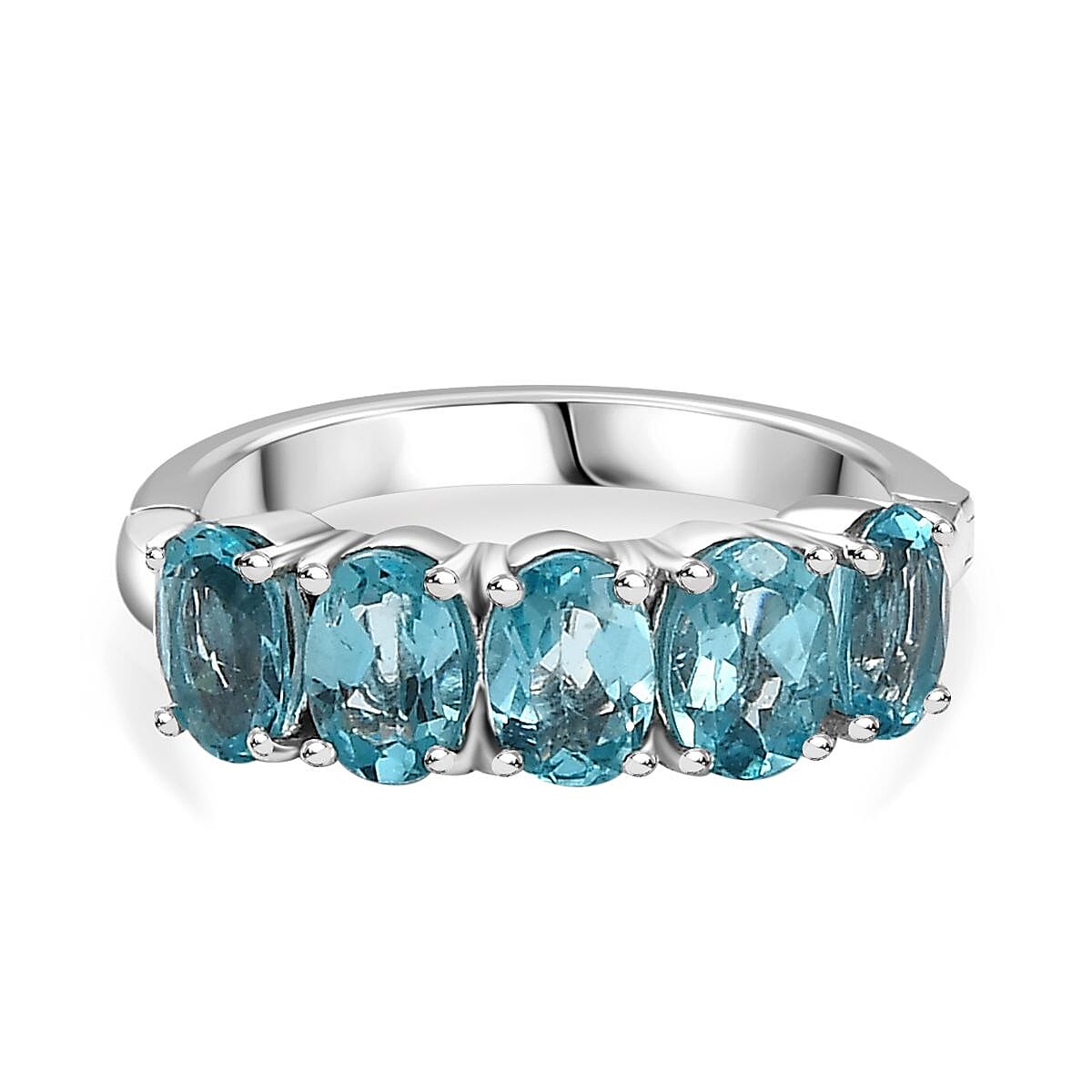 Paraiba Apatite  5 Stone Ring in Rhodium Overlay Sterling Silver, 2.250  Ct. 7797045 0