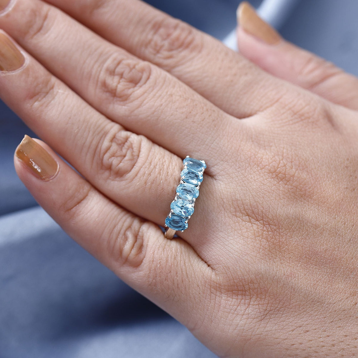 Paraiba Apatite  5 Stone Ring in Rhodium Overlay Sterling Silver, 2.250  Ct. 7797045 3