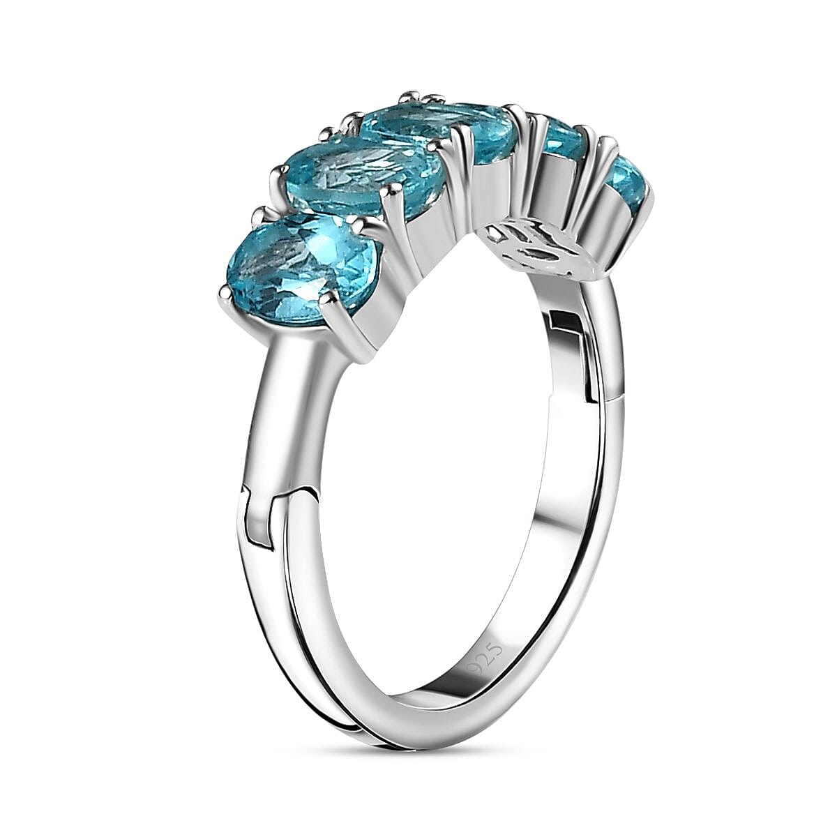 Paraiba Apatite  5 Stone Ring in Rhodium Overlay Sterling Silver, 2.250  Ct. 7797045 4