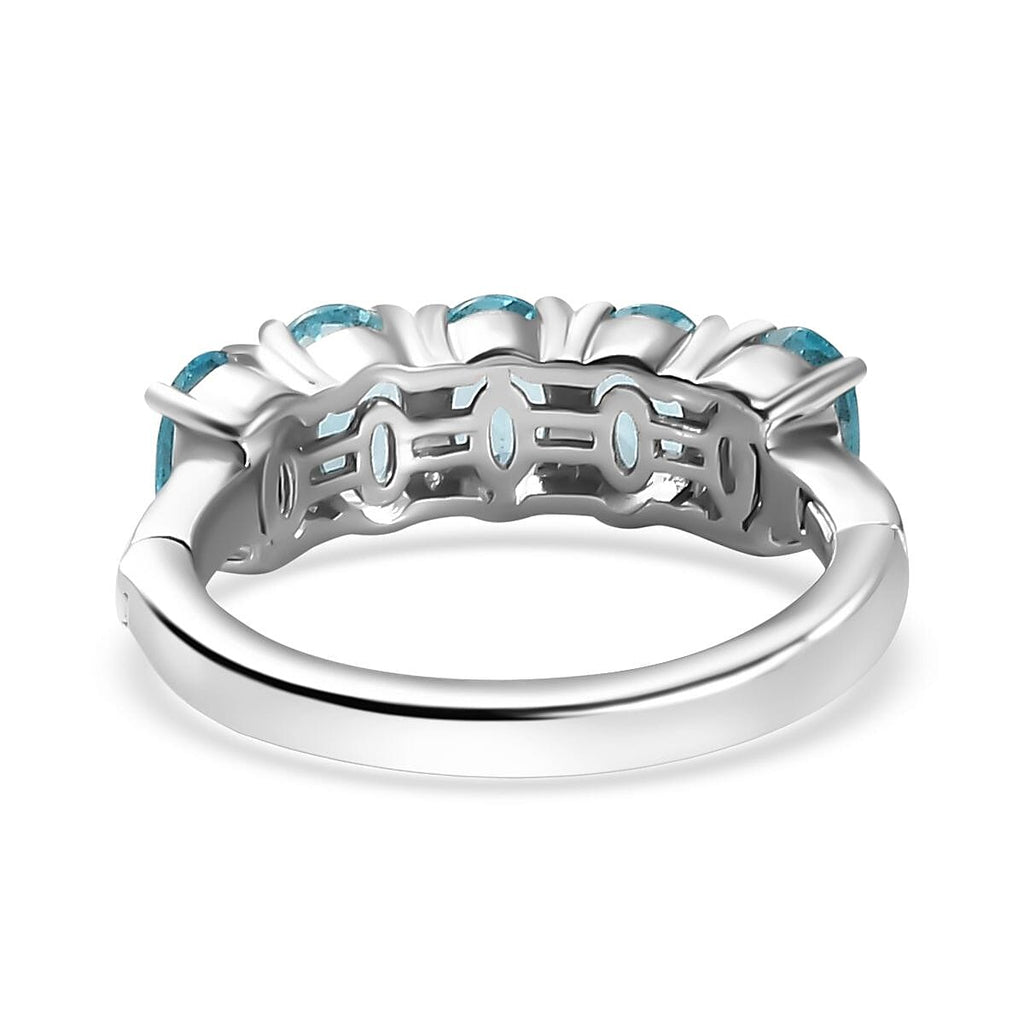 Blue Lagoon Apatite  5 Stone Ring in Rhodium Overlay Sterling Silver  2.250 Ct.