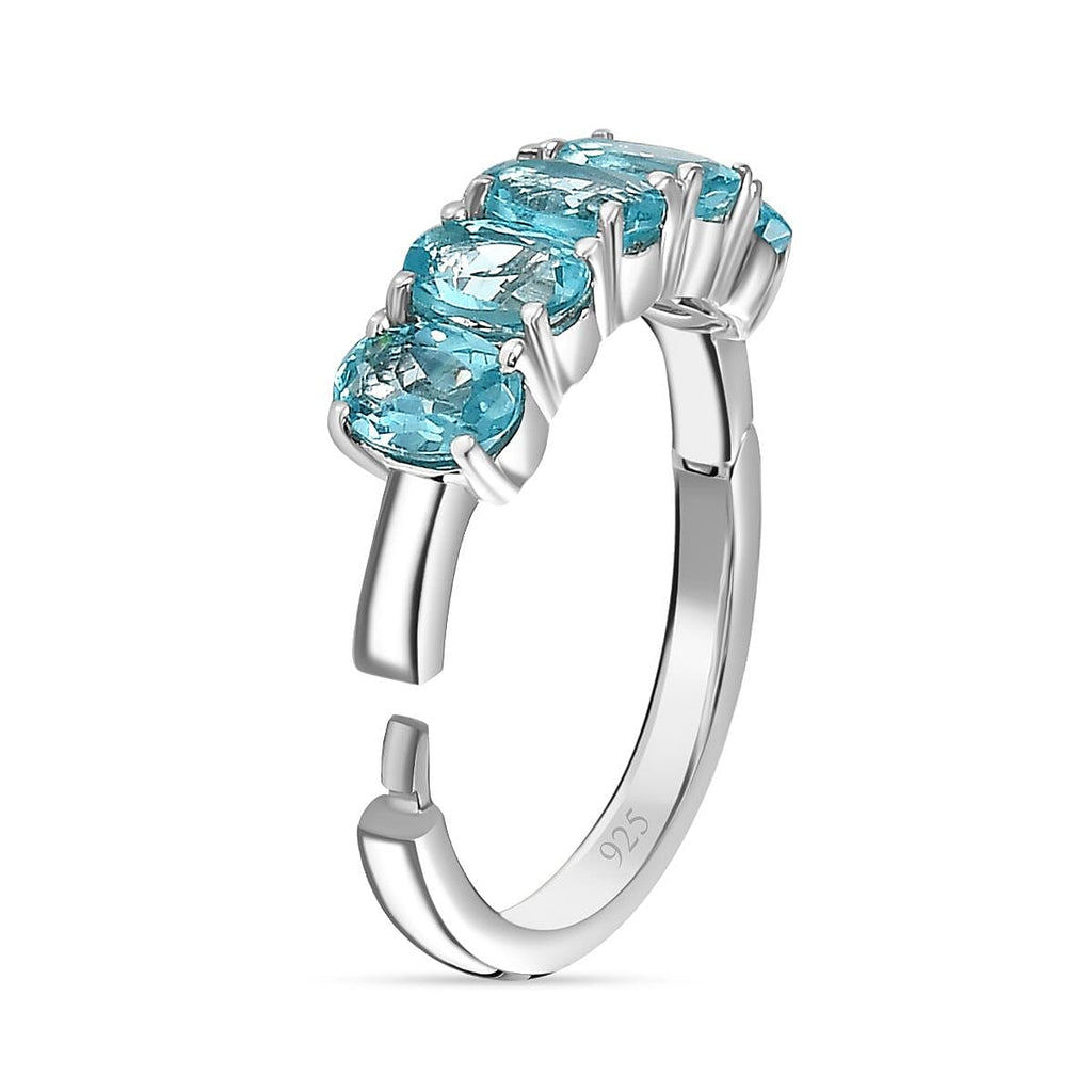 Blue Lagoon Apatite  5 Stone Ring in Rhodium Overlay Sterling Silver  2.250 Ct.