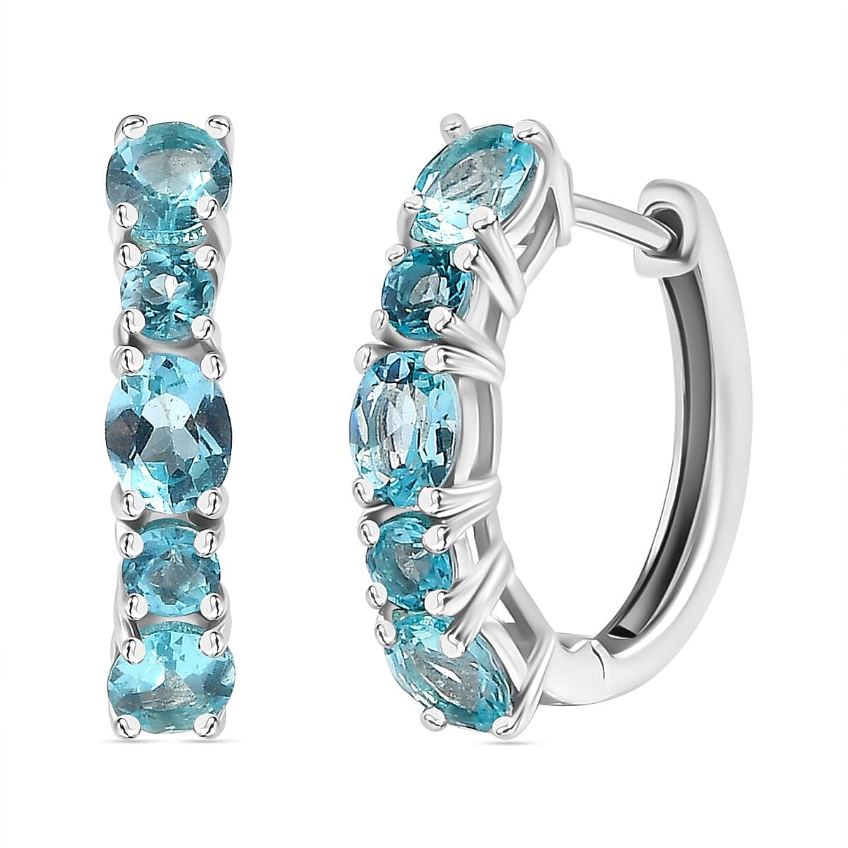 Paraiba Apatite Half Hoop Earring in Rhodium Overlay Sterling Silver  2.832  Ct. 7796784 0