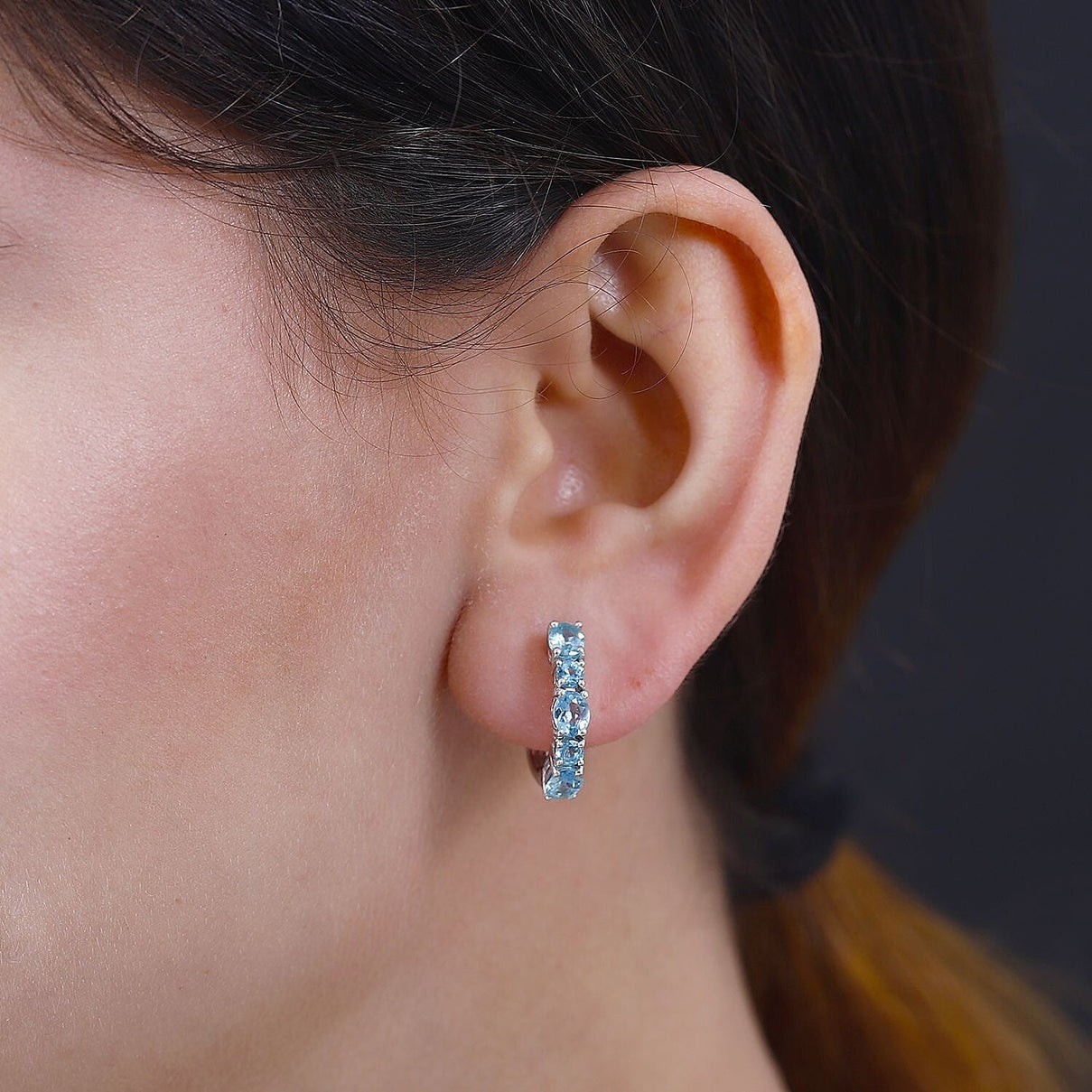 Paraiba Apatite Half Hoop Earring in Rhodium Overlay Sterling Silver  2.832  Ct. 7796784 3