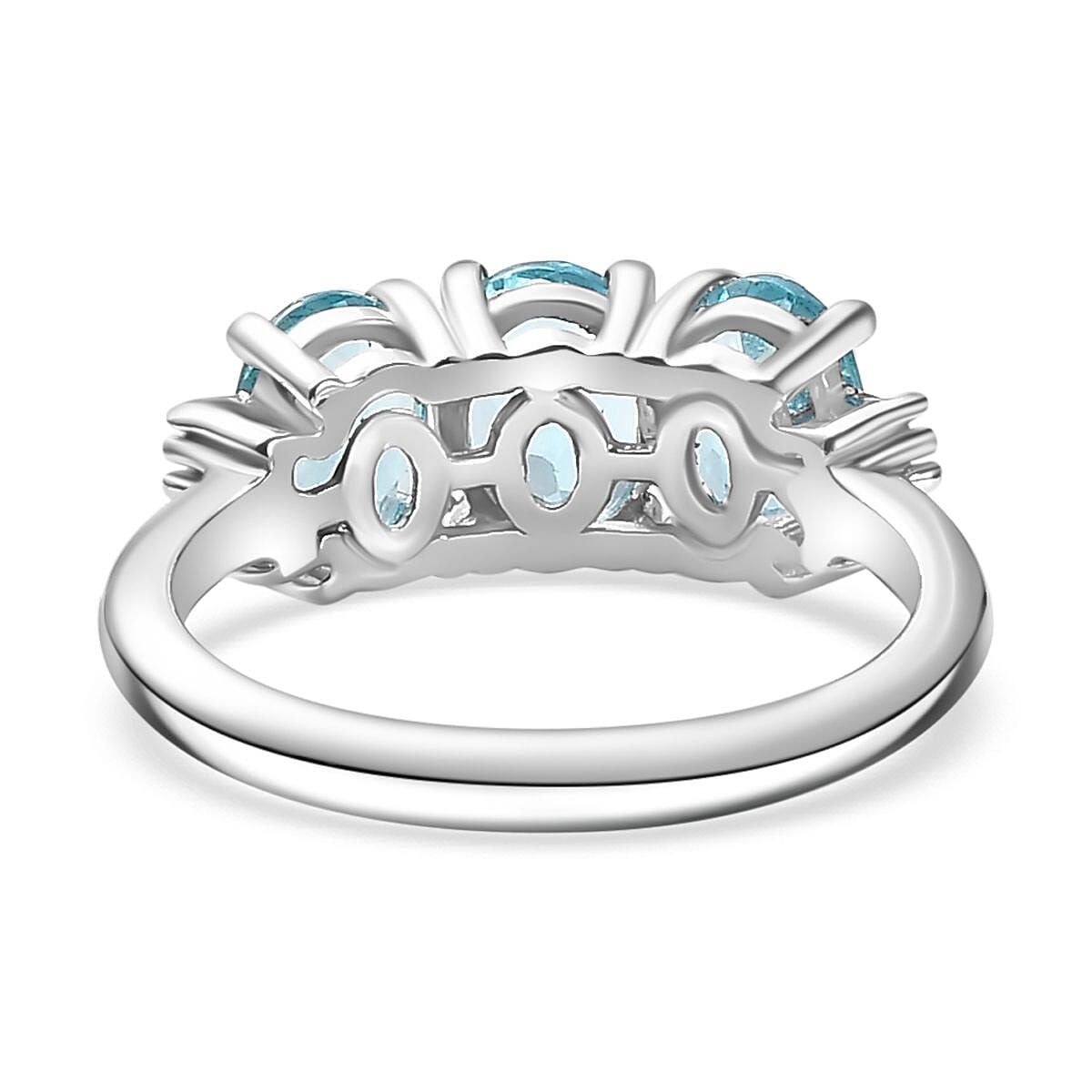 Rare Lagoon Apatite &amp; White Diamond Trilogy Ring in Rhodium Overlay Sterling Silver 2.33 ct 7797143 5