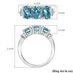 Rare Blue Lagoon Apatite & White Diamond Trilogy Ring in Rhodium Overlay Sterling Silver 2.33 ct