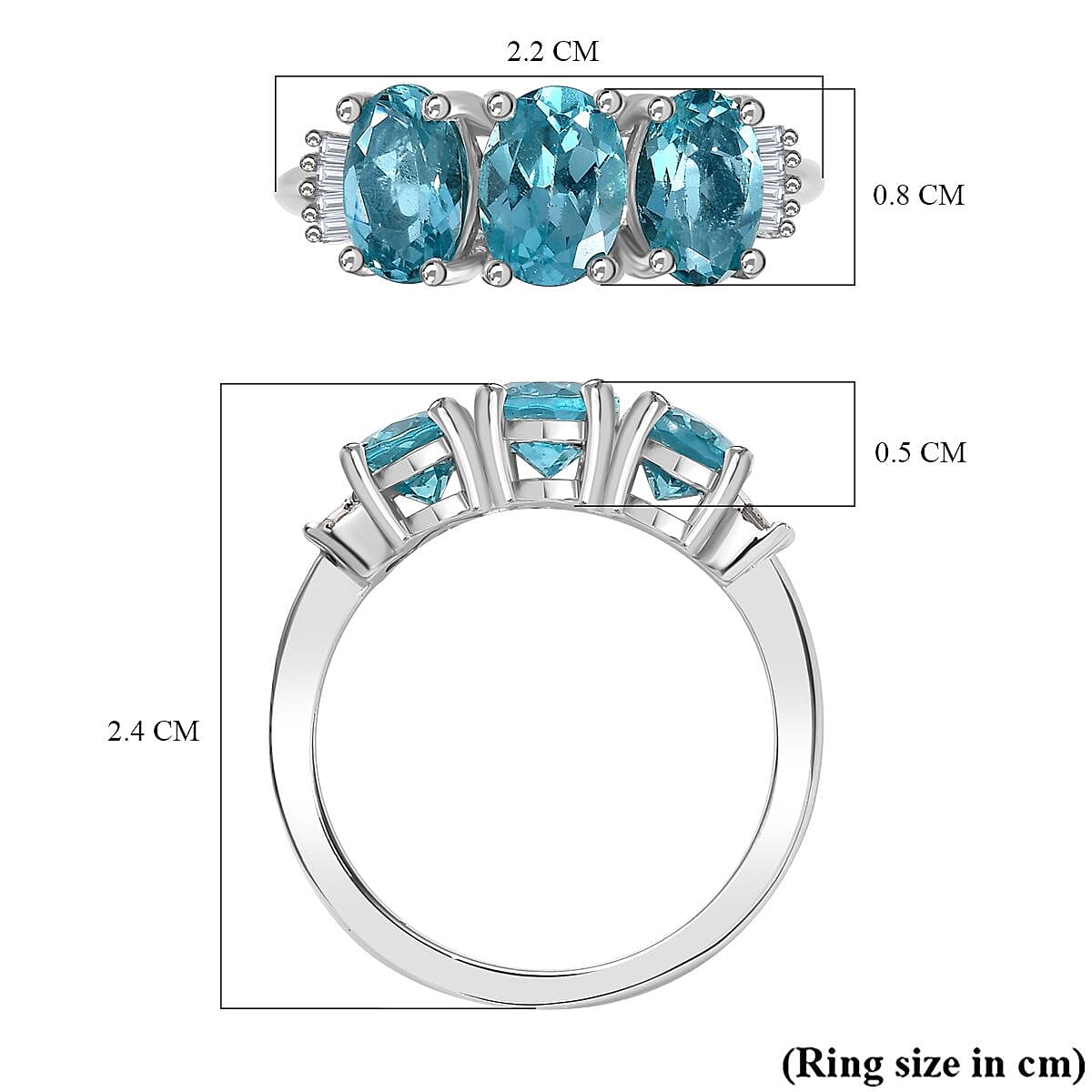 Rare Lagoon Apatite &amp; White Diamond Trilogy Ring in Rhodium Overlay Sterling Silver 2.33 ct 7797143 6