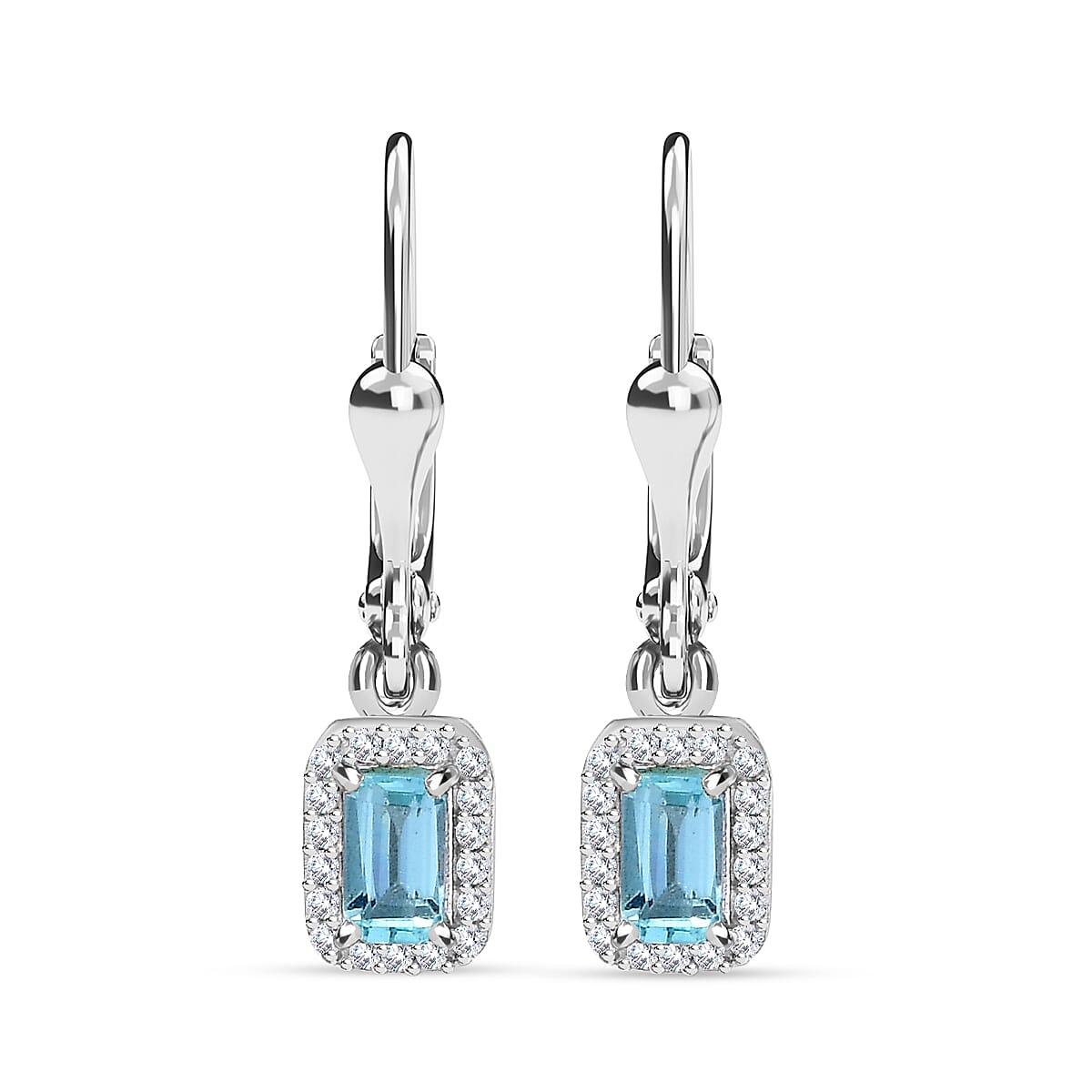 Blue Lagoon Apatite &amp; Natural Zircon Stud Earrings With Lever Back in Rhodium Overlay Sterling Silver 7827161 0