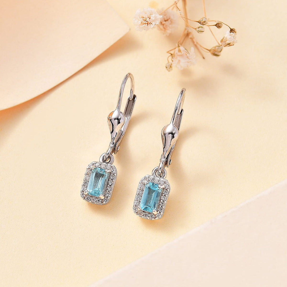 Blue Lagoon Apatite &amp; Natural Zircon Stud Earrings With Lever Back in Rhodium Overlay Sterling Silver 7827161 2