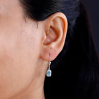 Blue Lagoon Apatite & Natural Zircon Stud Earrings With Lever Back in Rhodium Overlay Sterling Silver
