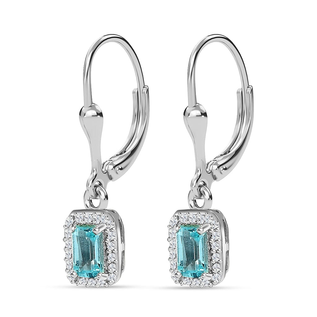 Blue Lagoon Apatite & Natural Zircon Stud Earrings With Lever Back in Rhodium Overlay Sterling Silver
