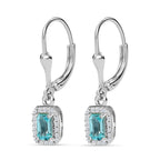 Blue Lagoon Apatite & Natural Zircon Stud Earrings With Lever Back in Rhodium Overlay Sterling Silver