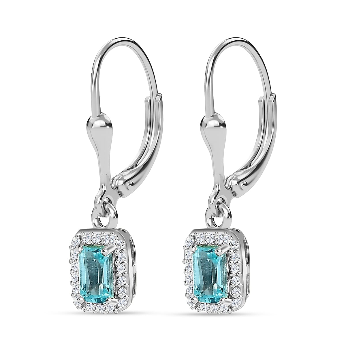 Blue Lagoon Apatite &amp; Natural Zircon Stud Earrings With Lever Back in Rhodium Overlay Sterling Silver 7827161 4