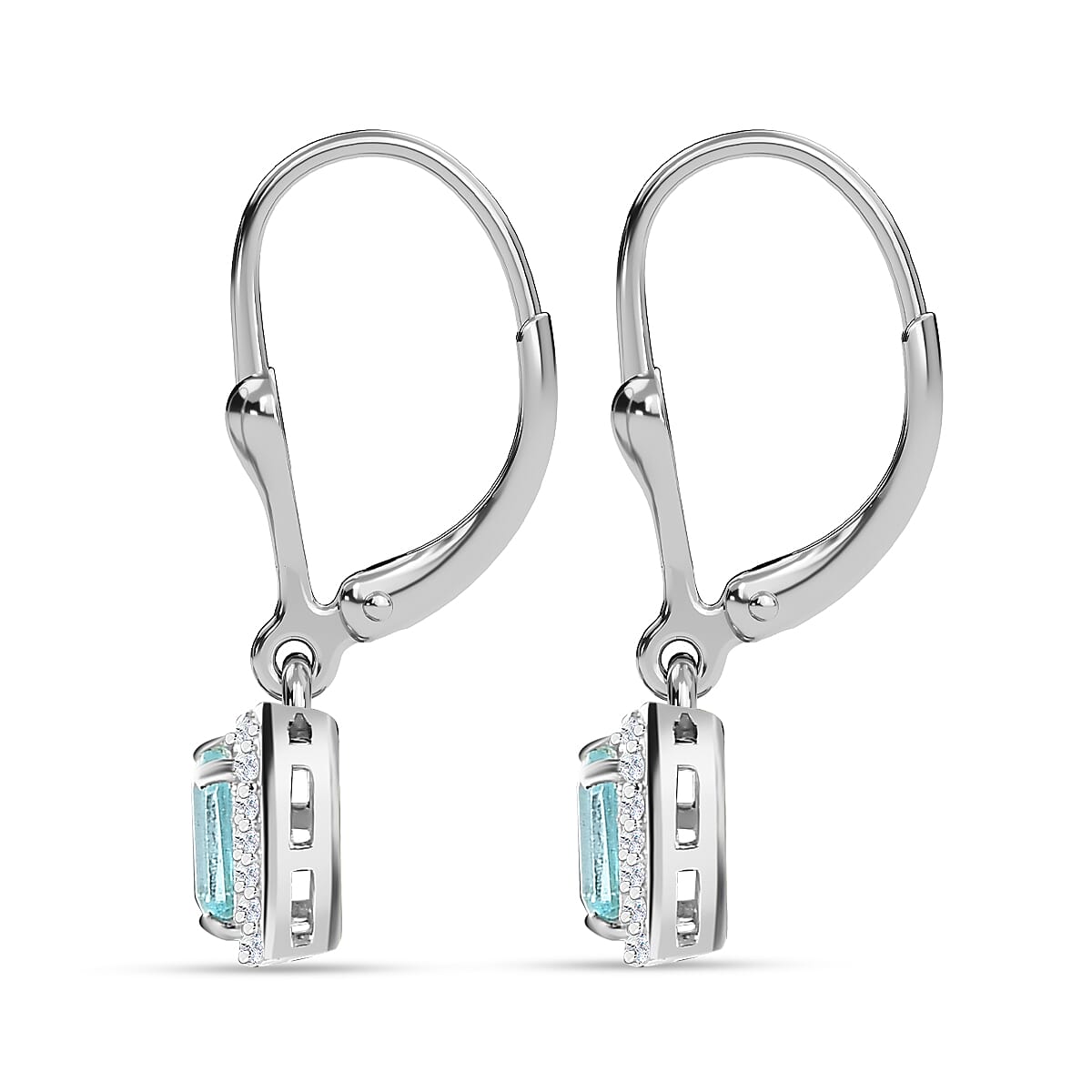 Blue Lagoon Apatite &amp; Natural Zircon Stud Earrings With Lever Back in Rhodium Overlay Sterling Silver 7827161 5