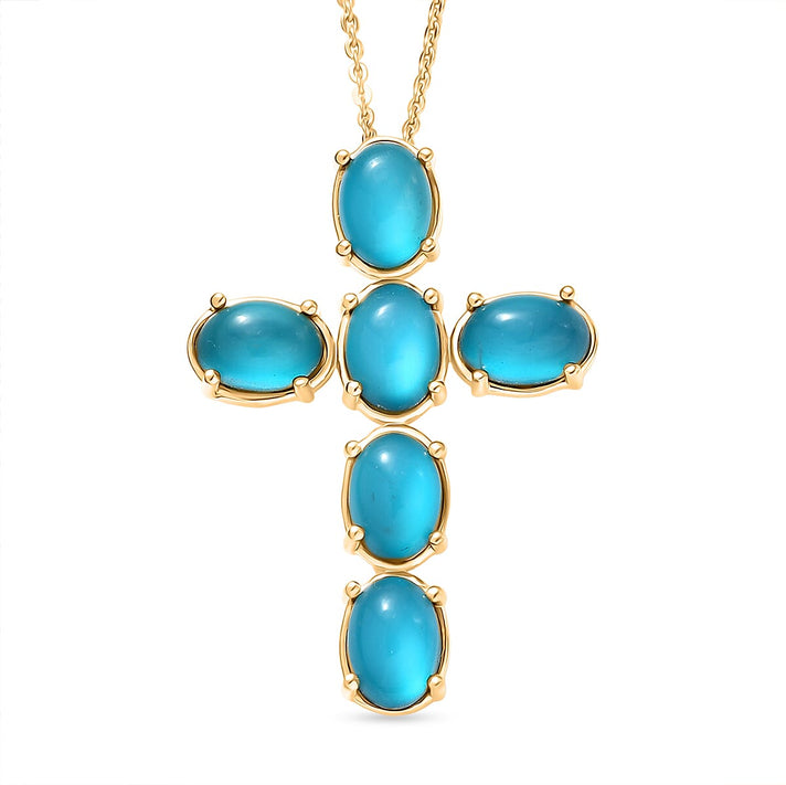 D'Joy Paraiba Moonstone Cross Pendant with Chain (Size 20) in Yellow Gold Plated Sterling Silver 5.05 Ct. 4436660 1