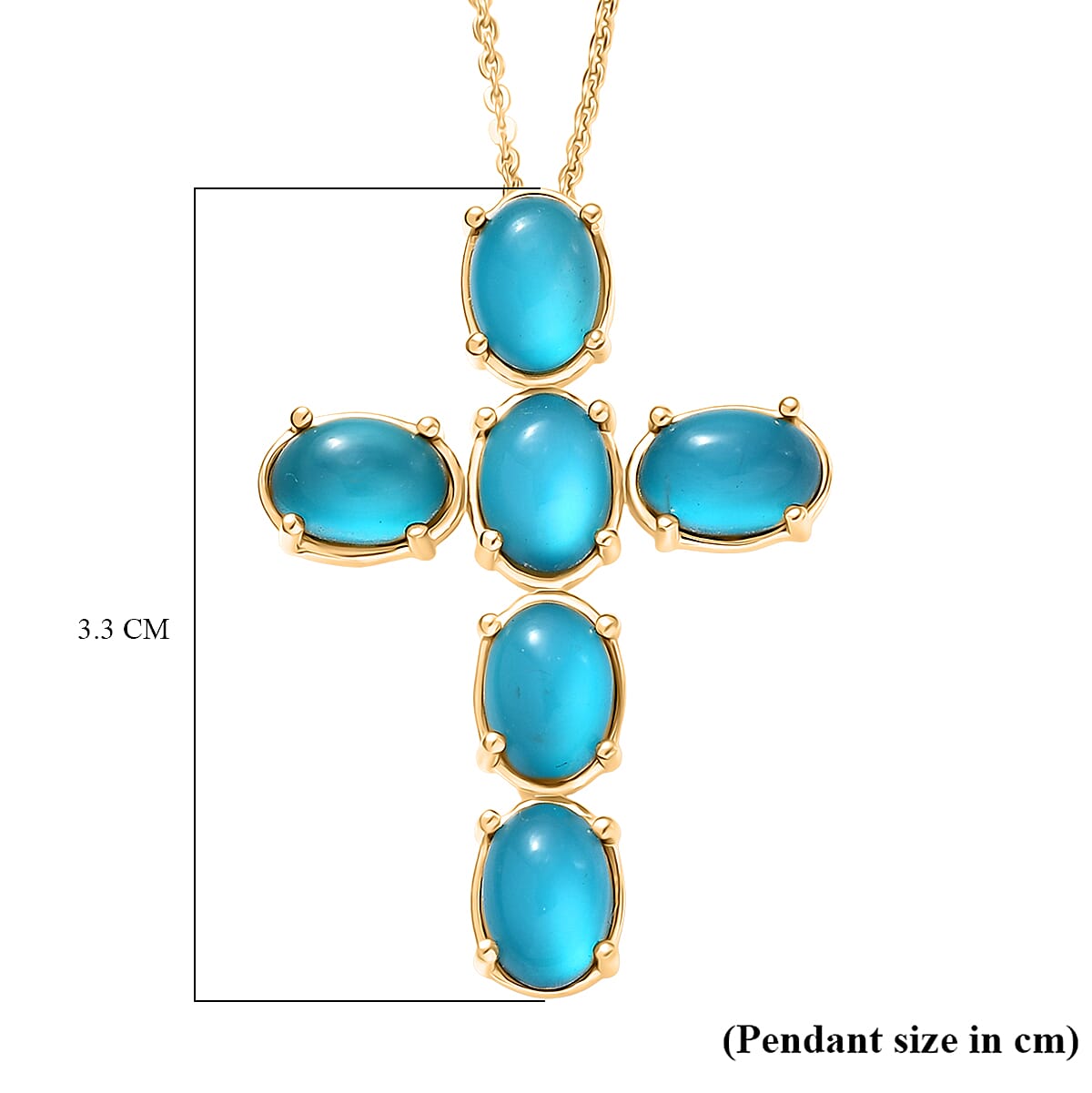 D'Joy Paraiba Moonstone Cross Pendant with Chain (Size 20) in Yellow Gold Plated Sterling Silver 5.05 Ct. 4436660 6