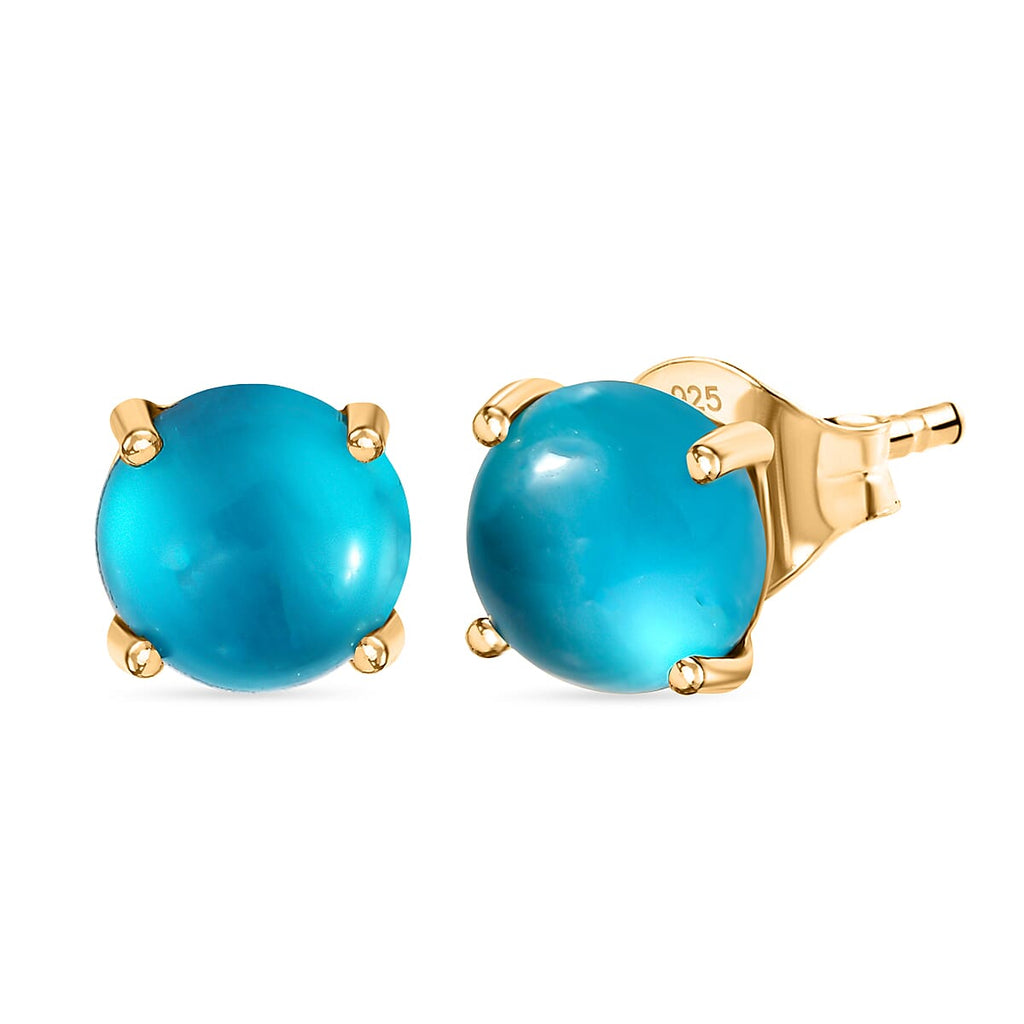 D'Joy Paraiba Moonstone Solitaire Stud Push Post Earring in Yellow Gold Plated Sterling Silver 2.00 Ct.
