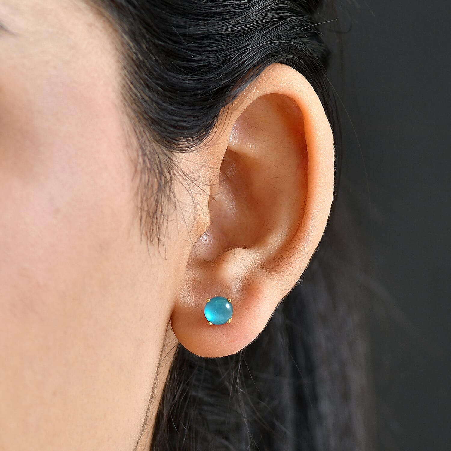 D'Joy Paraiba Moonstone Solitaire Stud Push Post Earring in Yellow Gold Plated Sterling Silver 2.00 Ct. 8324753 3