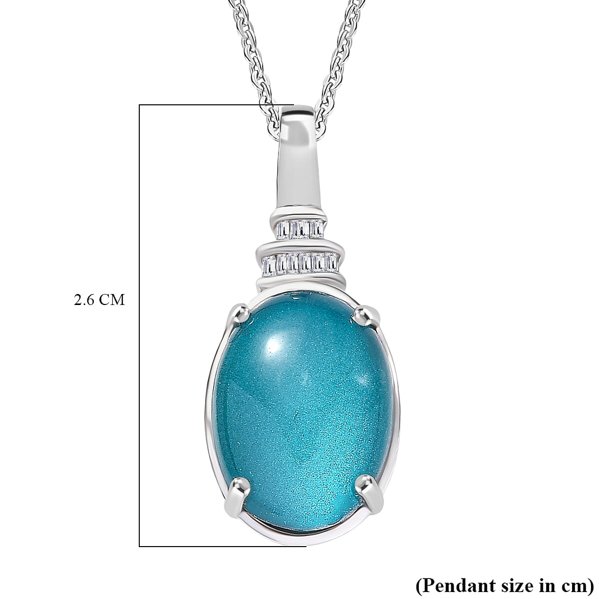D'Joy Paraiba Moonstone &amp; Natural Diamond Pendant with Chain (Size 20) in Rhodium Overlay Sterling Silver 5.89 Ct. 4436714 7