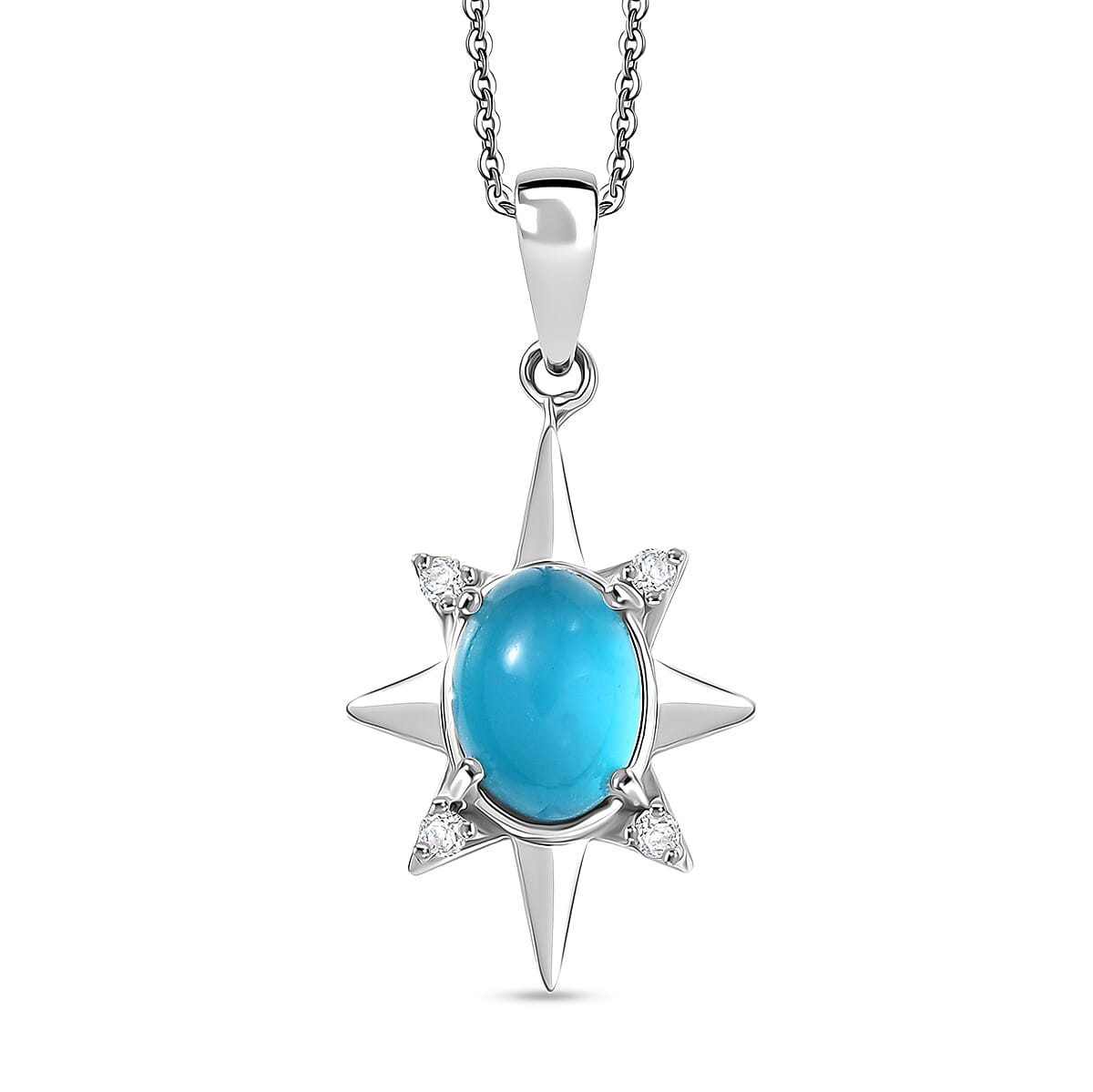 D'Joy Paraiba Moonstone &amp; White Zircon Pendant with Chain (Size 20) in Platinum Overlay Sterling Silver 1.82 Ct. 4436678 0