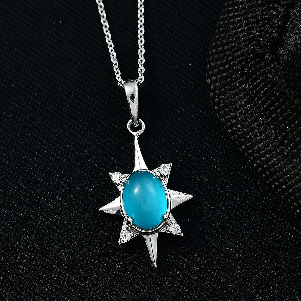 D'Joy Paraiba Moonstone &amp; White Zircon Pendant with Chain (Size 20) in Platinum Overlay Sterling Silver 1.82 Ct. 4436678 2
