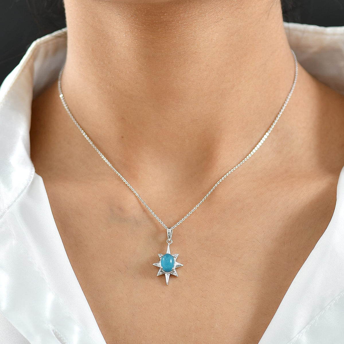 D'Joy Paraiba Moonstone &amp; White Zircon Pendant with Chain (Size 20) in Platinum Overlay Sterling Silver 1.82 Ct. 4436678 3