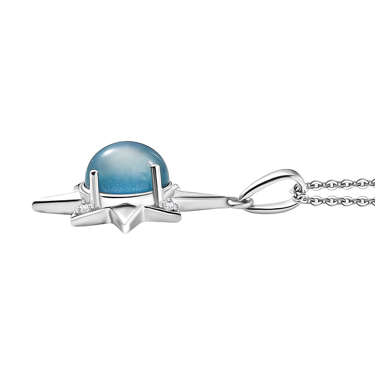 D'Joy Paraiba Moonstone &amp; White Zircon Pendant with Chain (Size 20) in Platinum Overlay Sterling Silver 1.82 Ct. 4436678 4