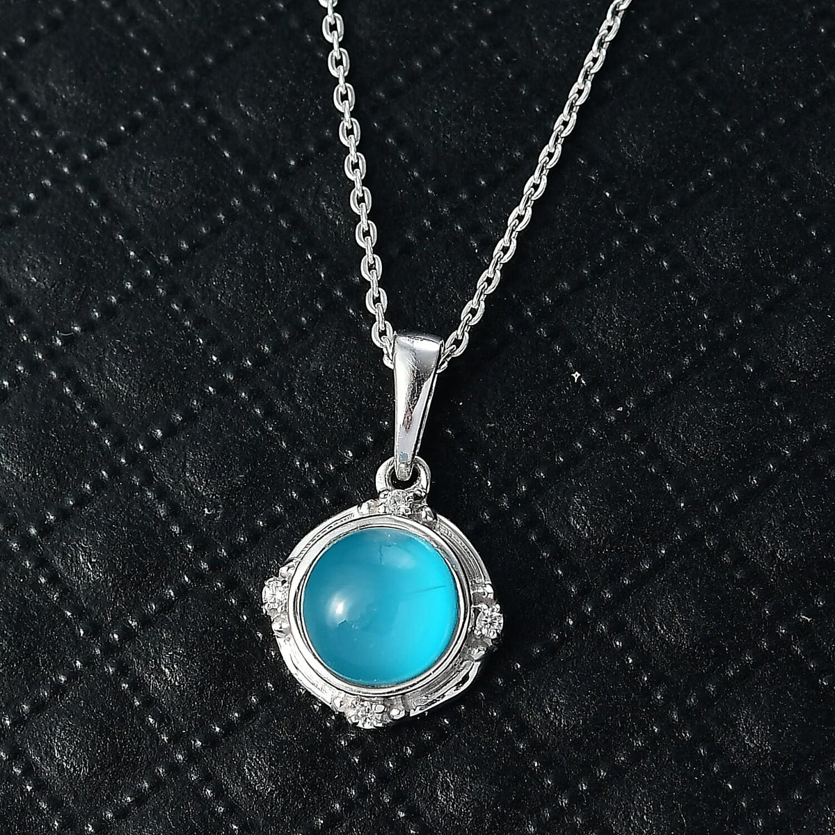 D'Joy Paraiba Moonstone &amp; White Zircon Pendant with Chain (Size 20) in Platinum Overlay Sterling Silver 1.68 Ct. 4436680 2