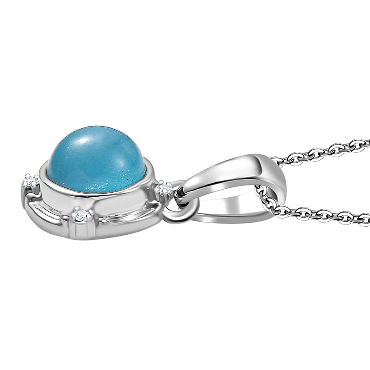 D'Joy Paraiba Moonstone &amp; White Zircon Pendant with Chain (Size 20) in Platinum Overlay Sterling Silver 1.68 Ct. 4436680 4