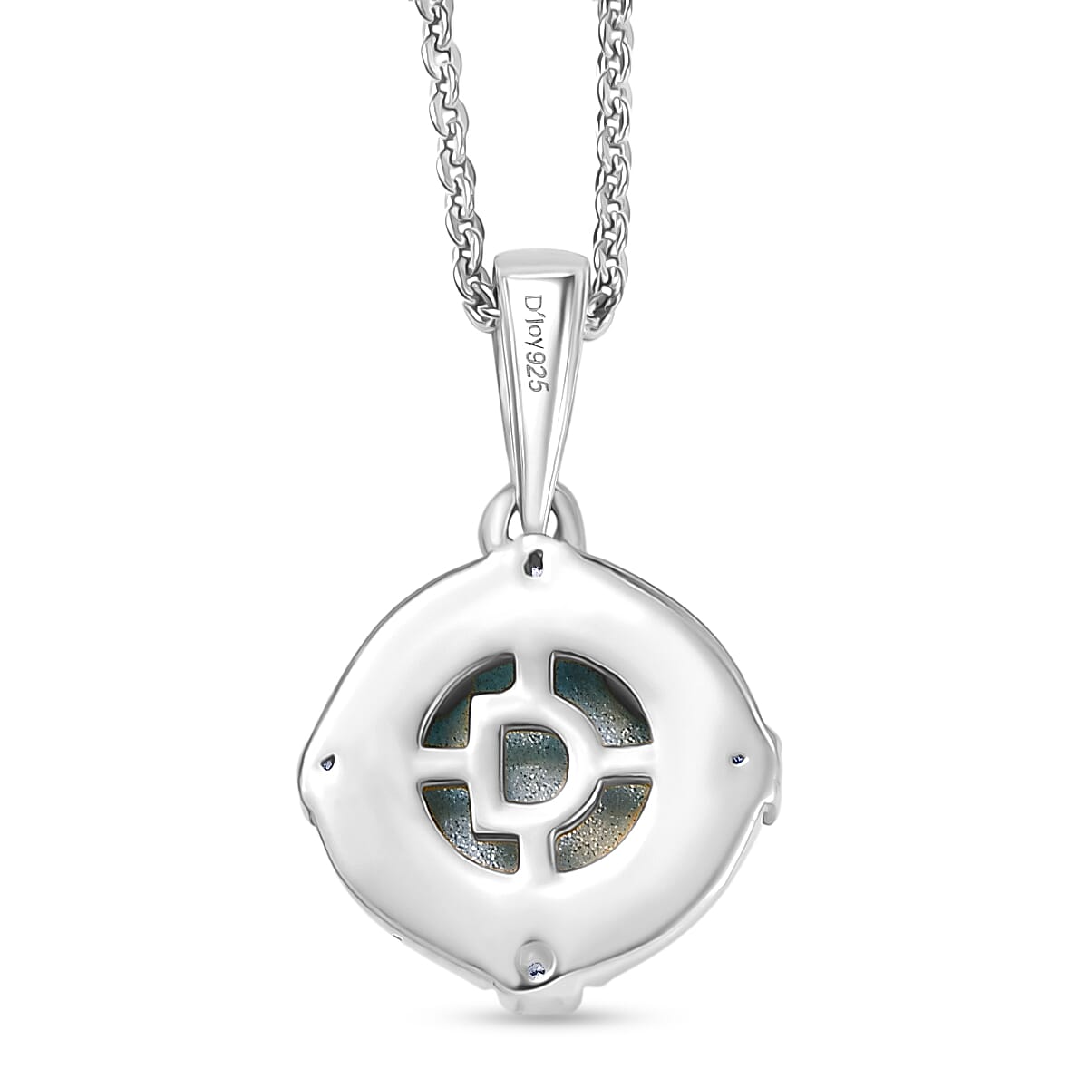 D'Joy Paraiba Moonstone &amp; White Zircon Pendant with Chain (Size 20) in Platinum Overlay Sterling Silver 1.68 Ct. 4436680 5